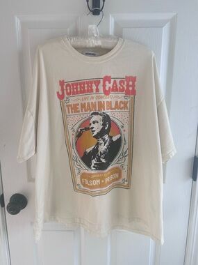 Daydreamer Cream Johnny Cash Tour Graphic Tee with Red and Gold Accents